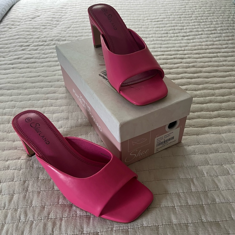 New In Box Pink slide on heels. Shoe Land Size 9. Only tried on. - Picture 3 of 6